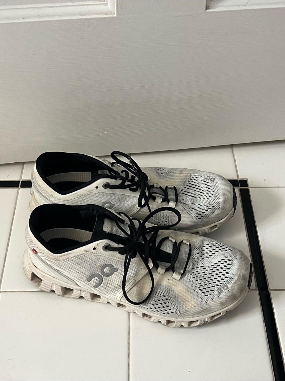 On Running Women's White Athletic Running Shoes with Black Laces